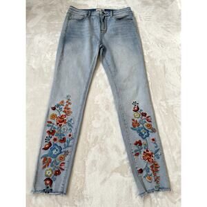 Driftwood Jackie High Rise Floral Embroidered Women's Jeans Size W28 L28